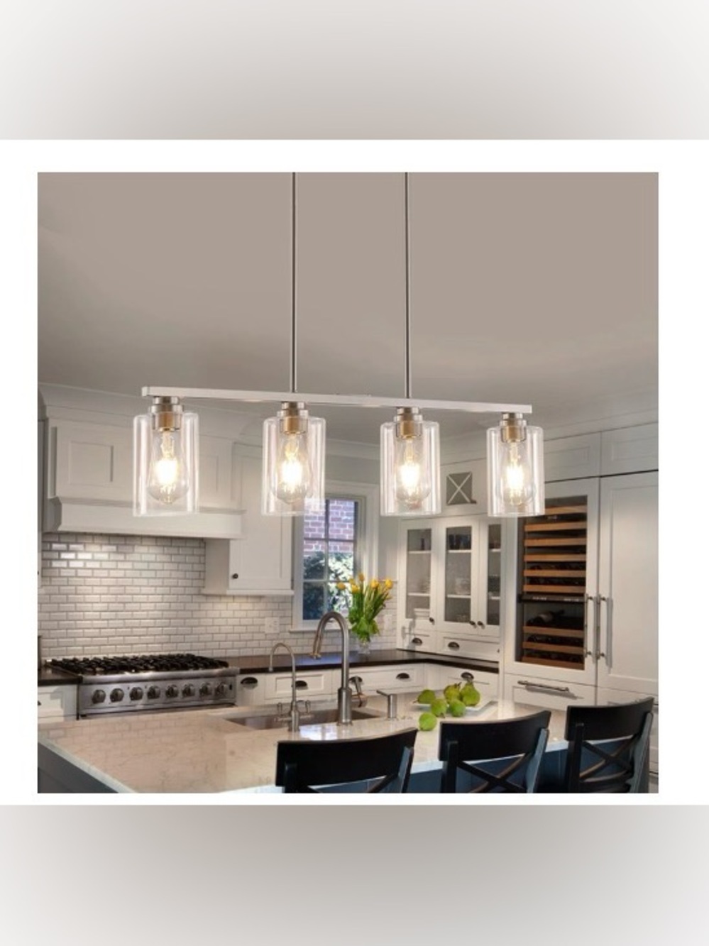 Mecgirn Island Light for Kitchen, Brushed Nickel Dining Room Light Fixture